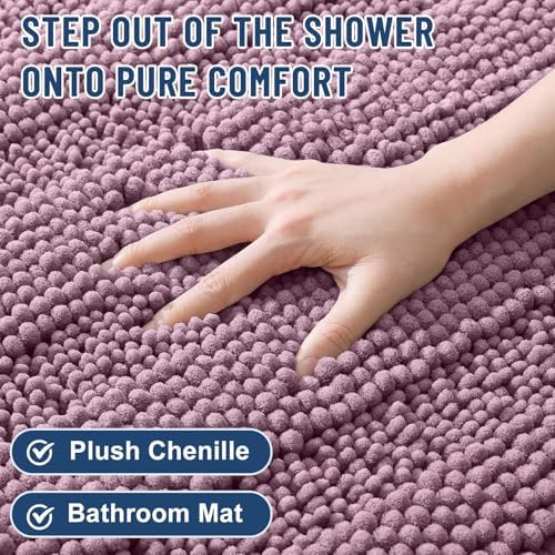 Grandaily Chenille Striped Bathroom Rugs 36x24, Extra Thick and Soft Absorbent Bath Mats, Rubber Backing, Plush Shaggy Shower Carpet, Machine Wash Dry, Bath Rug for Bathroom, Deep Plum