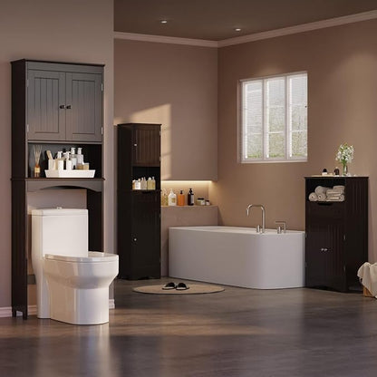 Gizoon Over the Toilet Storage Cabinet with Adjustable Shelf, Espresso | Bathroom Space Saver Organizer Above Toilet with Open Shelf and Double Doors, Taller Wooden Free Standing Toilet Rack