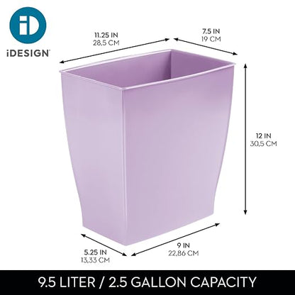 iDesign Small Plastic Bathroom Trash Can, Slim Rectangle Purple | For Bedroom, Office, Dorm, Garbage Bin