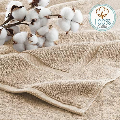 Hearth & Harbor Bath Mat Towels - 100% Ring Spun Cotton Luxury Bath Mat Floor Towels - Ultra Soft & Highly Absorbent Bath Towels Set of 4 - Cream