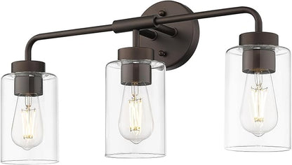 zeyu 22-Inch 3-Light Bathroom Light Fixtures with Clear Glass, ZS62B-3W ORB | Bathroom Lights Fixtures Over Mirror, Clear Glass Shades, 3 E26 Bulbs Up To 60W Each, Up/Down Mount, For Bathroom Mirror