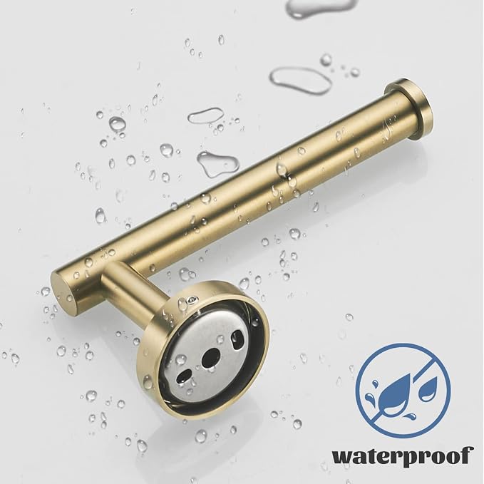 Gold Bathroom Hardware, Bathroom Accessories Set Includes Toilet Paper Holder 24 Inch Towel Bar Towel Ring Robe Hook 4 Pieces Wall Mount