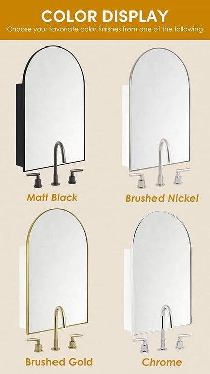 TEHOME 20 x 30'' Brush Nickel Arched Bathroom Medicine Cabinet with Mirror Recessed and Surface Mount Medicine Cabinet Mirror