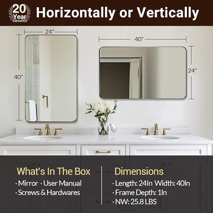 Brushed Champagne Bronze Mirrors for Bathroom Sink, 24x40 Inch Bathroom Vanity Mirror with Rectangular Metal Frame-Modern Clean Design with Superior Stainless Steel Frame