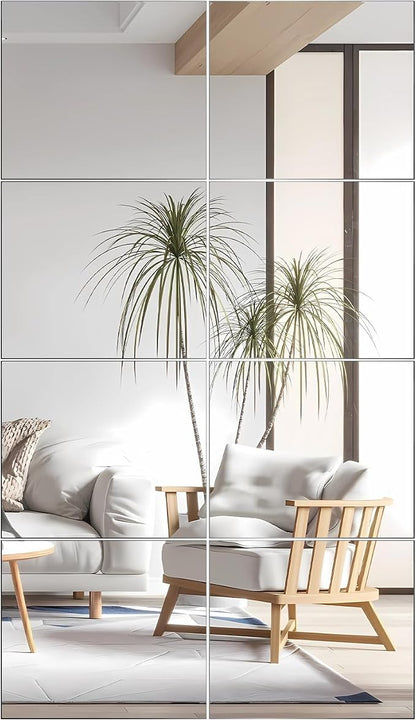 VASUHOME Glass Full Length Wall Mirror Tiles - [12x10 Inch - 8PCS] HD Gym Mirrors for Home Gym, Full Body Long Mirror for Bedroom, Living Room, Door, Closet