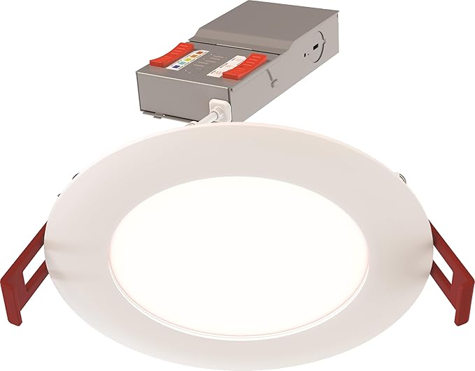 Juno LED Recessed Lights 4 Inch Round Baffle Wafer Downlight, 5-in-1 Switchable White Color Temperature, Adjustable Brightness, 120 Volts, 4-Inch Flat Trim, Matte White (12-Pack)