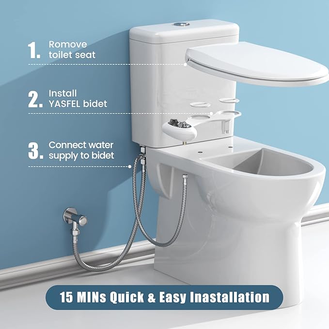 YASFEL Bidet Attachment for Toilet, Toilet Bidet Non-Electric Bidet Toilet Attachment Dual Nozzles for Frontal/Rear Wash, Adjustable Pressure Control (Black/White)