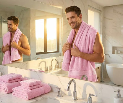 CRAFTBERRY- 6 Piece Cotton Bath Towel Set- 2 Bath - 2 Hand - 2 Face, Pink | 100% Cotton • Thick & Plush • Hotel Quality • Ultra Soft • Highly Absorbent • Quick Dry • Low Lint • Machine Washable