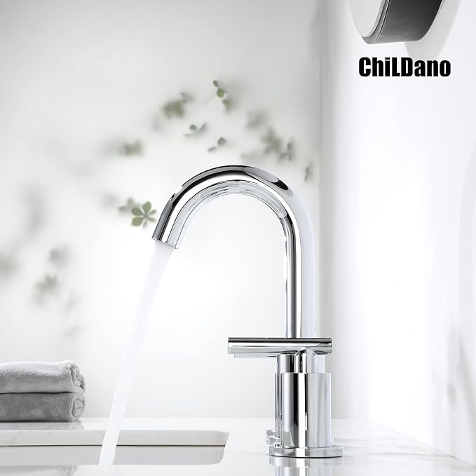 Widespread Bathroom Sink Faucet with Drain and Supply Hose, Chrome 3 Hole Faucet for Bathroom Sink, ChiLDano Polished Chrome 2-Handle Bathroom Faucets CH2183CP