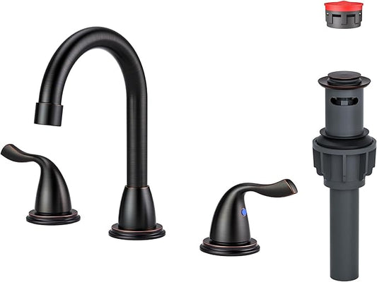 ARCORA Bathroom Sink Faucet 3 Hole, Oil Rubbed Bronze Bathroom Faucet, 8 Inch Widespread Bathroom Faucet with Pop Up Drain and cUPC Supply Lines