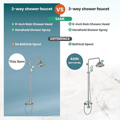 gotonovo Brushed Nickel Shower Faucet Set 8 Inch Rainfall Shower Head Bathroom Shower System Double Cross Handle and Handheld Spray Wall Mount Shower Fixture