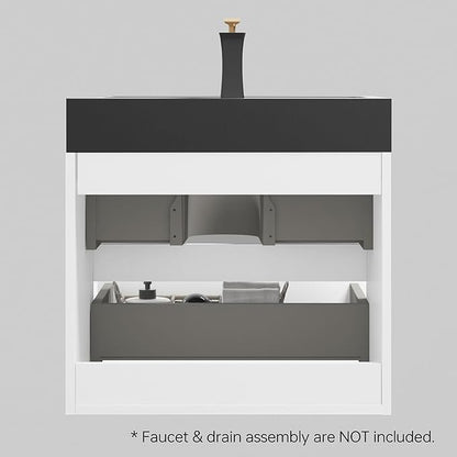 24" Floating Bathroom Vanity with Black Sink, Modern Bathroom Cabinet with Top and Soft Close Drawers, Spacious Storage for Small Space, White - Lavanda Collection