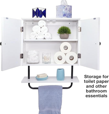 EXCELLO GLOBAL PRODUCTS 22" x 27.5” Barndoor Bathroom Wall Cabinet, Space Saver Storage Cabinet Kitchen Medicine Cabinet with Adjustable Shelf and Towel Bar, White