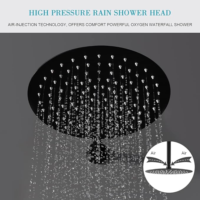 Matte Black Shower Faucet Set, Rain Shower System Contain 10 Inches Rain Shower Head with Handheld, Bathroom Wall Mounted Rainfall Shower Fixture Set(Round Black Shower + Rough Valve)
