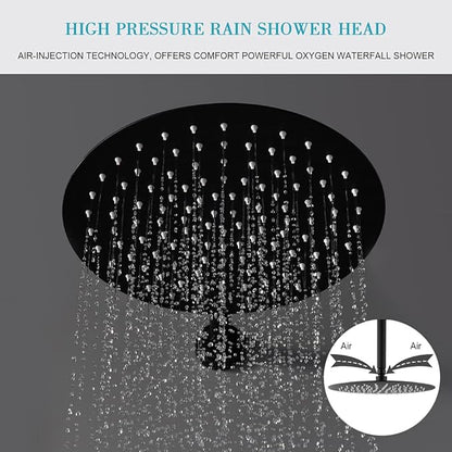 Matte Black Shower Faucet Set, Rain Shower System Contain 10 Inches Rain Shower Head with Handheld, Bathroom Wall Mounted Rainfall Shower Fixture Set(Round Black Shower + Rough Valve)