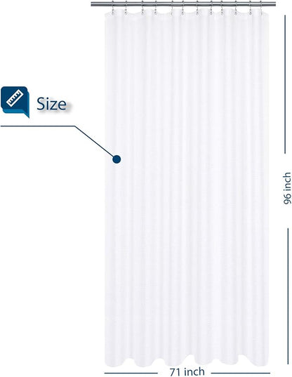 BAROSSA design XLong Fabric Shower Curtain with 96 inch Height, Waffle Weave, Hotel Luxury Spa, 230 GSM Heavyweight, Water Repellent, Machine Washable, White Pique Pattern Decorative Bathroom Curtain