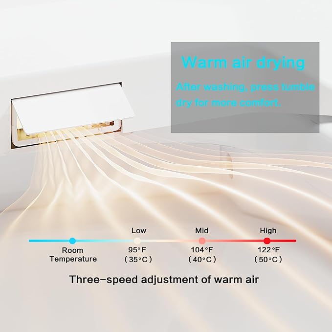 Electric Heated Bidet Toilet Seat, Warm Water, Smart Heated Water Luxury Toilet Seat with Remote Control,with dryer, Night Light, Self-Cleaning Nozzle, Temperature Control