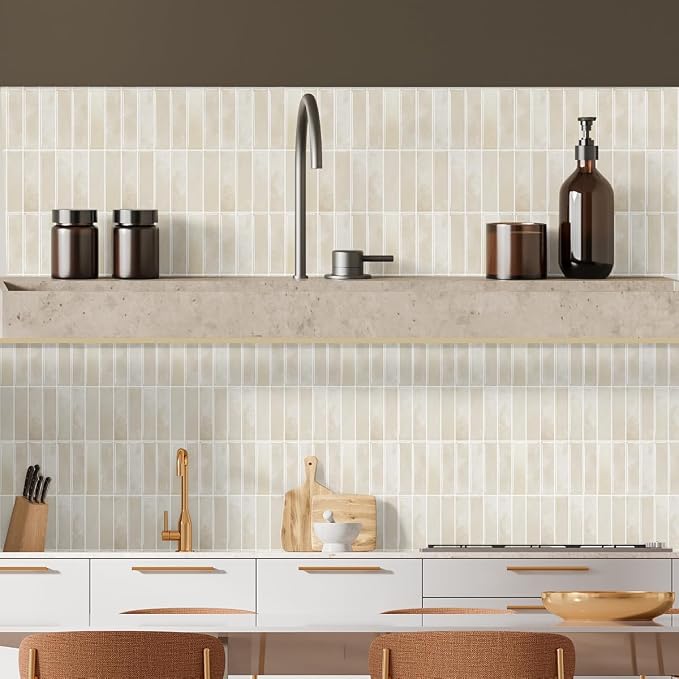 Peel and Stick Backsplash 3D Wall Tiles,Self-Adhesive,Oil Proof,Waterproof, Removable Wall Panels for Kitchen & Bathroom,Modern Design, Easy Install (10.7ft，12x9 inch,14 Pack) (Beige)