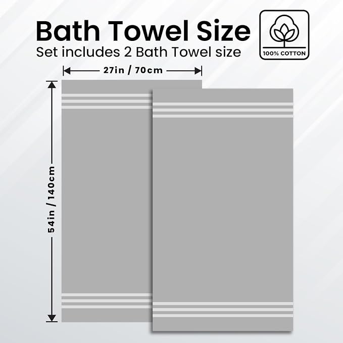 Infinitee Xclusives 100% Ring-Spun Cotton Bath Towels for Bathroom - Pack 2 | Luxury Super Soft, Absorbent & Quick-Drying |27x54 inches| Large Bathroom Towels Set |600 GSM| Gym, Shower, Spa & Hotel Use
