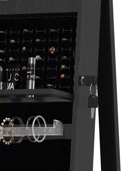 Lockable Mirror Jewelry Cabinet Standing, Full Length Mirror with Storage, 360° Swivel Jewelry Organizer Armoire, Black