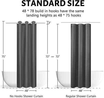 Furlinic Dark Grey No Hook Small Stall Shower Curtain 48x78 Inch,Half Narrow Size Polyester Fabric Bathroom Curtains with 6 Plastic Split Grommets,Hotel Quality Waterproof Washable Bath Curtain