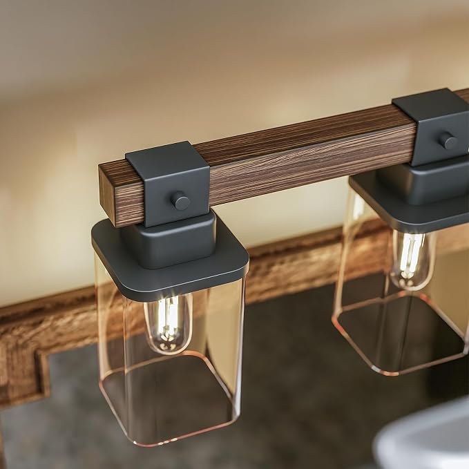 6 Light Bathroom Vanity Light 41 in with Glass Shade, Farmhouse Vanity Light for Bathroom Light fixtures Over Mirror, Square Rustic Brown