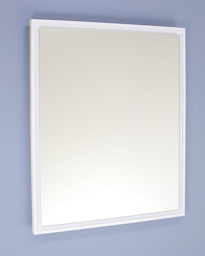 Fox Hollow Furnishings 16x20 Parker Metro Metal Framed Rectangle Recessed Bathroom Medicine Cabinet, Floating Mirror, 14x24 in-Wall Opening, Steel, Adjustable Glass Shelves, Magnet Close, White