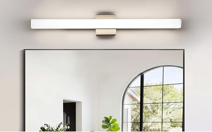 LED Bathroom Vanity Light Fixtures 31.5in Brushed Nickel,Dimmable24W 4000K Natural White Square Wall Fixture, Modern Lighting for Over Mirror, Damp Rated