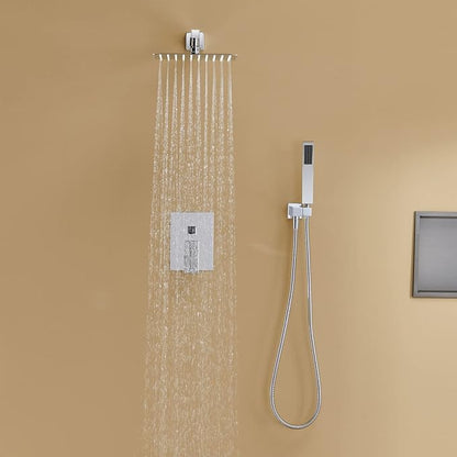 Shower System 10 Inches Rain Shower Combo Set Chrome Wall Mount Faucet Bathroom Faucets with Rainfall Shower Head and Hand Shower