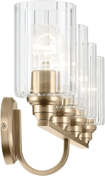 Kichler Gioe 32.25" 4-Light Vanity Light with Clear Fluted Glass in Champagne Bronze, Damp Rated, for Bathroom, Powder Room, Over a Mirror, (32.25" W x 10.5" H), 55227CPZFLU