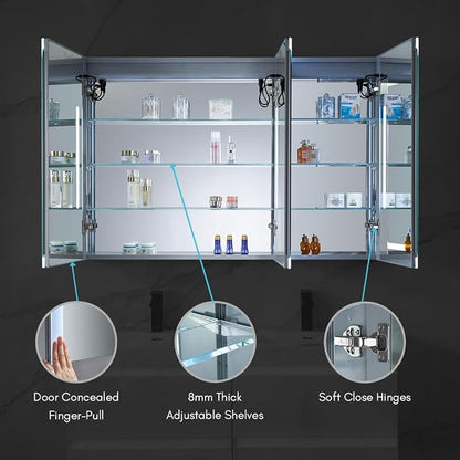 Blossom LED Lighted Mirror Medicine Cabinet, 48x32 Inch, Wall Mounted Recessed or Surface Bathroom LED Medicine Cabinet with Mirror, Makeup Mirror with Lights, Defogger, Adjustable Brightness