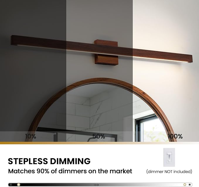 39 Inch Vanity Light for Bathroom 30W Dimmable 5CCT LED Bathroom Light Over Mirror with Up & Down Lighting Brown Wood Finish Vanity Lighting Fixture Bar for Restroom Mirror Cabinet