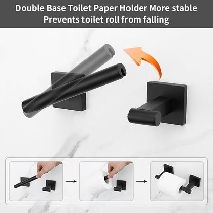 Matte Black Towel Bar Set, 5 Pieces Double Dase Toilet Paper Holder Bathroom Hardware Set, 23.6 Inch Stainless Steel Towel Racks for Bathroom Wall Mounted