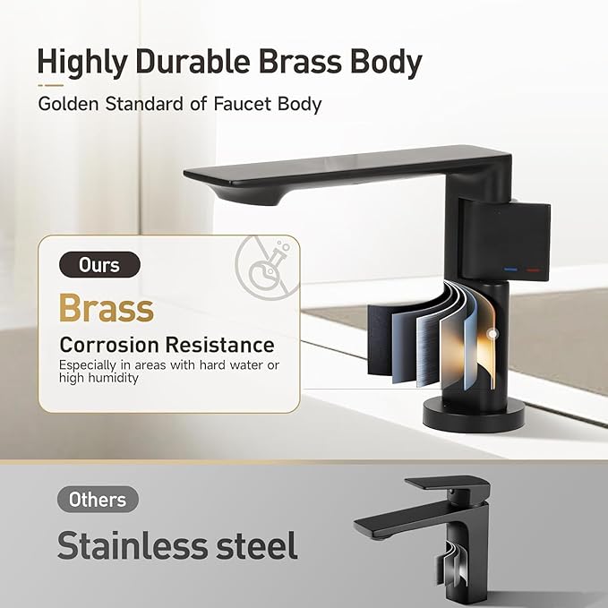 Modern Single Hole Bathroom Faucet | 5.3" Matte Black Luxury Vessel Sink Faucet with Solid Brass Body, Spot-Free Finish & Anti-Splash Design | Premium Ceramic Valve, 2 Pack | 1 or 3 Hole
