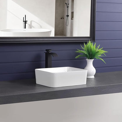 Vessel Sink 16"x12" Rectangular Bathroom Sink Modern White Porcelain Ceramic Above Counter Drop-in Vanity Sink for Bathrooms Art Basin