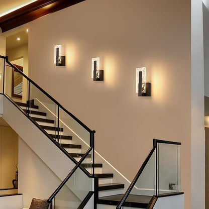 LED Wall Sconces Set of Two, Hardwire Modern Wall Sconces, 3000K Warm White Light Black Wall Lights, Acrylic Bedside Wall Mount Light for Hallway, Bedroom, Study, Living Room Indoor, 2 Packs