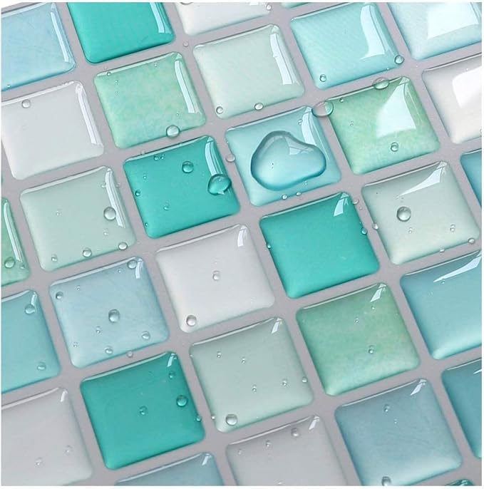 3D Mosaic Tile Sticker Removable Wallpaper Tile Red, 3D Self Adhesive Wall Tiles Bathroom Wall Tiles for Kitchen Backsplash Blue,PVC Square Decorative Vinyl Decals,4 Sheets