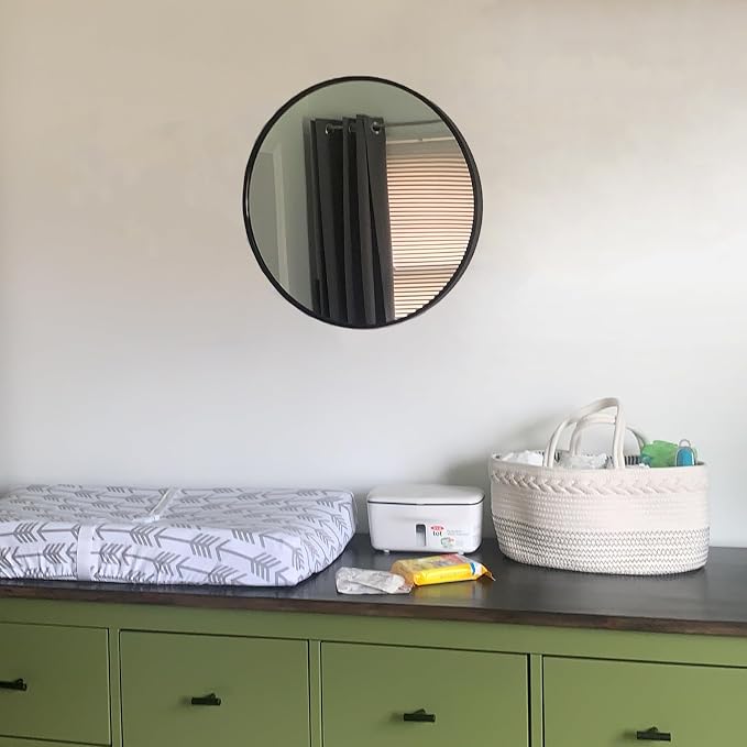 Small Round Mirror, 18 inch Circle Mirror, Matte Black Metal Frame | High Definition, Waterproof, Rust-resistant, Circular Wall Mirrors for Bathroom, Bedroom, Vanity, Nursery, Kids, Wall Décor