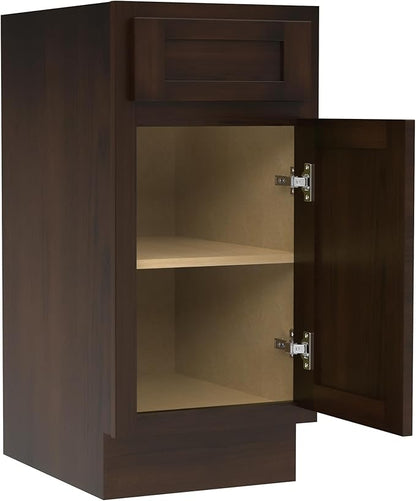 HomeBeyond 15 Inch Bathroom Vanity Base Only, Single Vanity Cabinet with Dove-Tailed Drawer, Composable Floor Mount Cabinets Without Top, Brown