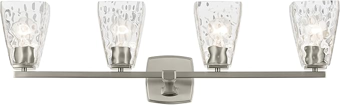 Kichler Marant 33.25" 4-Light Vanity Light with Clear Water Glass in Brushed Nickel, for Bathroom, Powder Room, Over a Mirror, (33.25" W x 9.5" H), 55217NIWTR