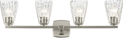 Kichler Marant 33.25" 4-Light Vanity Light with Clear Water Glass in Brushed Nickel, for Bathroom, Powder Room, Over a Mirror, (33.25" W x 9.5" H), 55217NIWTR