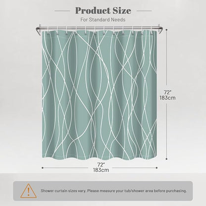 Striped Shower Curtain for Bathroom, Light Green, 72" W x 72" L | with Hooks, Modern Hotel Style, Water Repellent, Washable, Weighted Hem