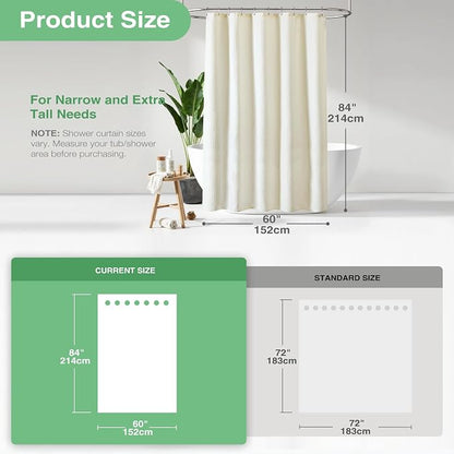 Stall Waffle Shower Curtain 256 GSM Heavy Fabric 60x84 Cream/Ivory | 60 x 84 Inch Long, Thick Cloth, Weighted Hem, Water Repellent, Hotel Luxury Polyester Shower Curtain Set for Bathroom 10 Hook