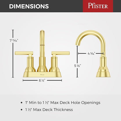 Pfister Capistrano Bathroom Sink Faucet, 4-Inch Centerset, 2-Handle, 3-Hole, NSF Certified, Brushed Gold Finish, LF048CSOBG