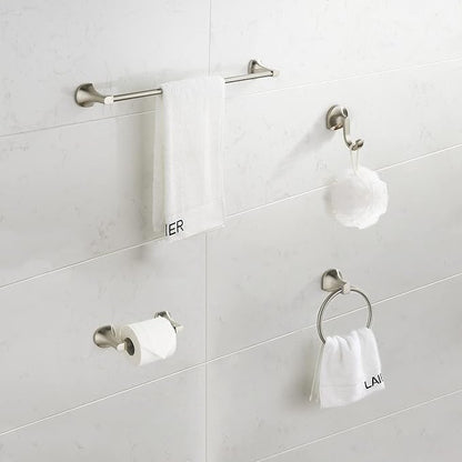 BGL Bathroom Hardware Set Brushed Nickel Adjustable Expandable Towel Bar 4-Piece Bathroom Accessory Set Wall Mounted Robe Hook Toilet Paper Holder Towel Ring Towel Bar