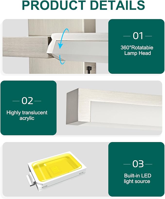 OKELI 32 Inch Bathroom Light Fixtures, Modern Brushed Nickel Vanity Light Over Mirror for Bathroom, 16W 5CCT Diammable Bar Wall Light