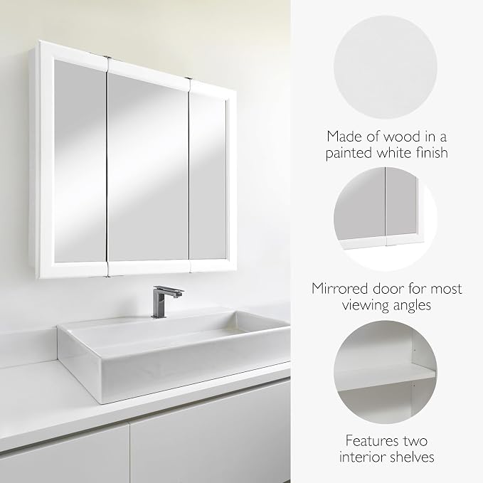 Design House Wyndham Tri-View Medicine Cabinet, 30", White | Wall Mount, Transitional, Wood, Bath, 545293-WHT