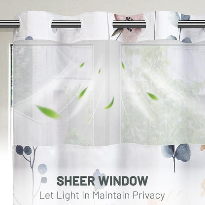 No Hook Floral Shower Curtain with Liner, Blue Beige, 71x77 | Snap in Liner, 3 in 1, Water Repellent, Easy Install, Machine Washable, Hotel Style for Bathroom, Watercolor Pattern