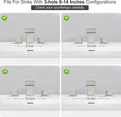 8 Inch Waterfall Bathroom Faucets 3 Hole - Brushed Nickel Widespread Bathroom Faucet with Pop-up Drain, Two Handles Bathroom Sink Faucet, Modern Vanity Sink faucets with Supply Lines
