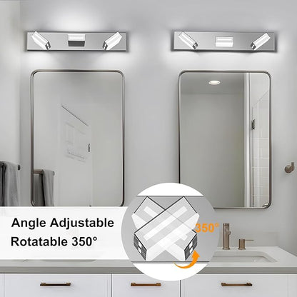 LED Modern Bathroom Light Fixtures, 3-Light 24-Inch Chrome Vanity Lights for Bathroom Lighting Fixtures Over Mirror, 350° Rotatable Acrylic, 6000K Cool White Wall Lamp